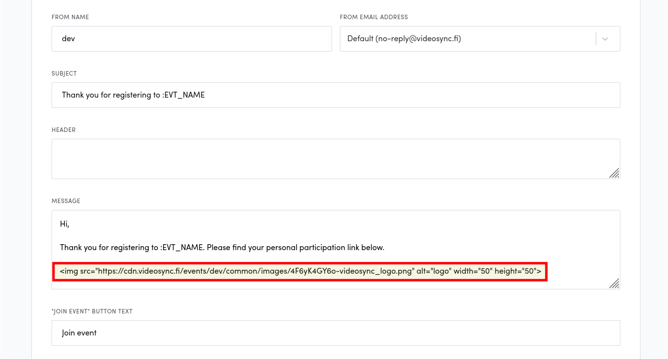 Adding image tag to email template