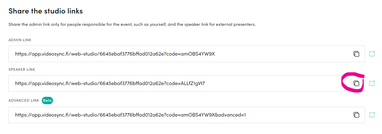 Speaker link in Web Studio